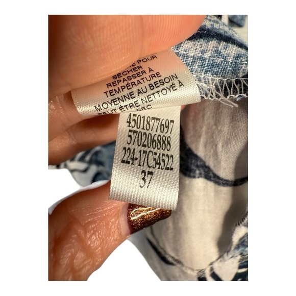 Chicos Navy Linen Blend Navy Black Pattern Open Front Jacket Career Art to Wear - Picture 14 of 15